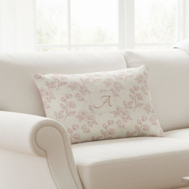 Elegantes Rote Rose Paper Chintz Monogram Dekokissen (Von Creator hochgeladen)