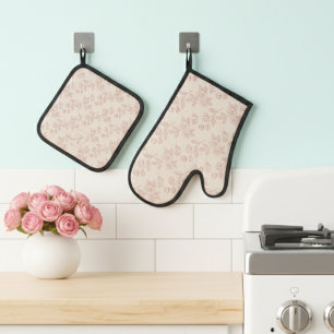 Elegantes Rote Rose Paper Chintz Monogram Ofenhandschuh & Topflappen-Set