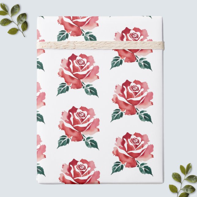 Elegantes Rote Rose Wrapping Paper Geschenkpapier (Elegant Red Rose Wrapping Paper for Women)