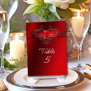 Elegantes rotes Band Rubin Hochzeit Weihnachten Tischnummer
