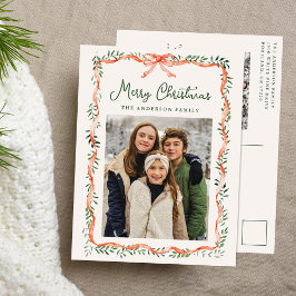 Elegantes Rotes Band und Grüne Creme 2 Foto Feiertagspostkarte