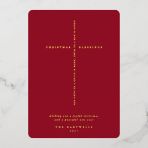 Elegantes rotes Beeren-Schrift-Kreuz Folien Feiertagskarte