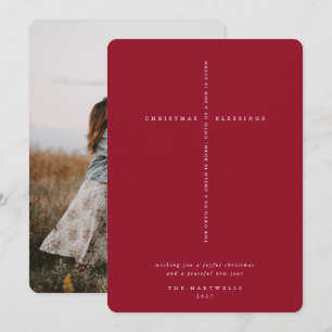 Elegantes rotes Beeren-Schriftzug-Kreuz-Foto Feiertagskarte