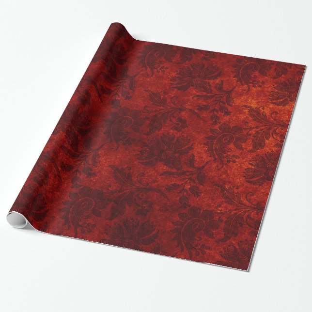 Elegantes rotes, blaues Damastenmuster Geschenkpapier (Ungerollt)