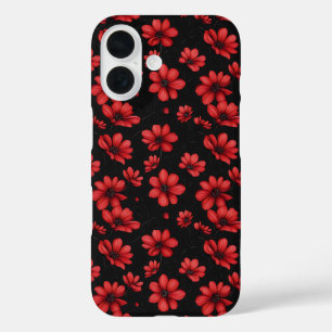Elegantes rotes Blume-Muster iPhone 16 Hülle