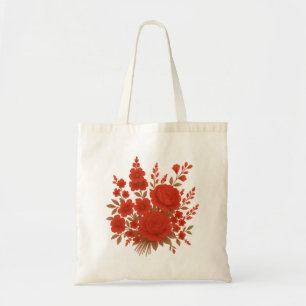 Elegantes rotes Blumenbouquet mit romantischen Ros Tragetasche