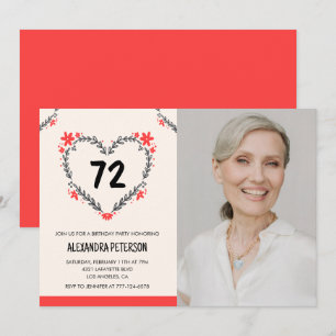 Elegantes rotes Blumenherz zum 72. Geburtstag Einladung