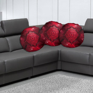 Elegantes rotes Blumenmuster Rundes Kissen