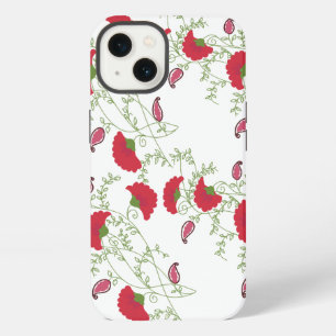 . Elegantes rotes Blumenmuster weißes Samsung Gala iPhone 13 Hülle
