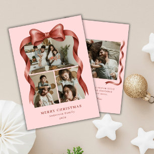 Elegantes rotes Budget-Schleifen-Weihnachts-Foto-V Feiertagskarte