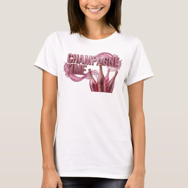 Elegantes rotes CHAMPAGNER ZEIT T-Shirt (Vorderseite)