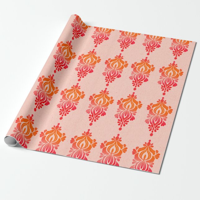 Elegantes rotes Damask Barockpapier Geschenkpapier (Ungerollt)