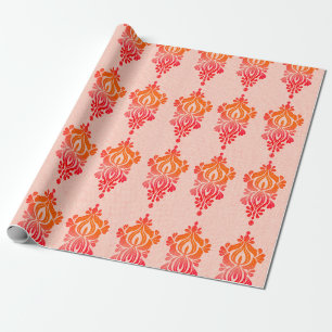 Elegantes rotes Damast Blumen Barock Geschenkpapie Geschenkpapier