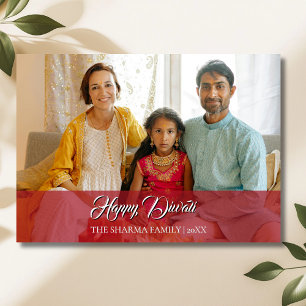 Elegantes rotes Diwali-Foto mit Glückwunsch Feiertagskarte