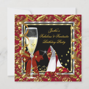 Elegantes rotes florales schwarzes goldenes Geburt Einladung