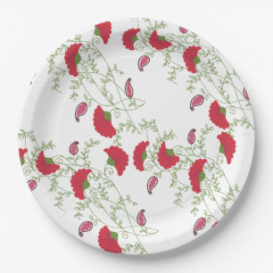 Elegantes rotes florales Stickereimotiv-Wurfkissen Pappteller