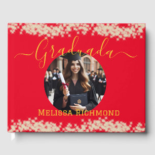 Elegantes Rotes Foto Spanisch Graduierte Signatur Gästebuch