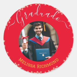 Elegantes Rotes Foto Spanisch Runder Aufkleber