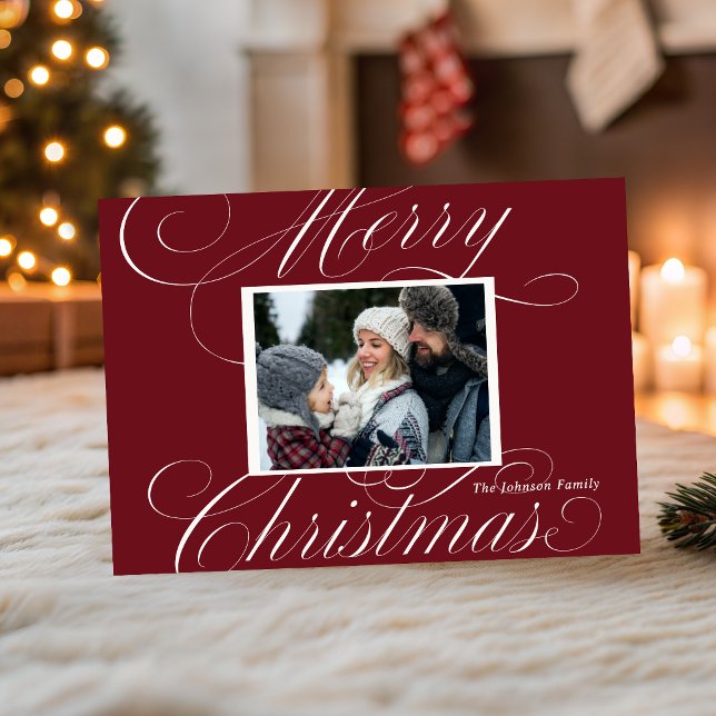 Elegantes rotes Frohe Weihnachten Skript Foto  (Von Creator hochgeladen)