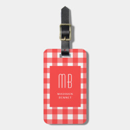 Elegantes rotes Gingham-Monogramm Gepäckanhänger