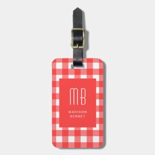 Elegantes rotes Gingham-Monogramm Gepäckanhänger