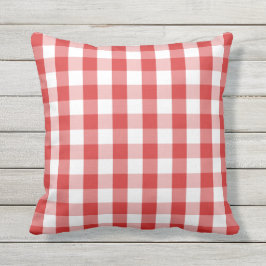 Elegantes rotes Gingham-Muster Kissen Für Draußen