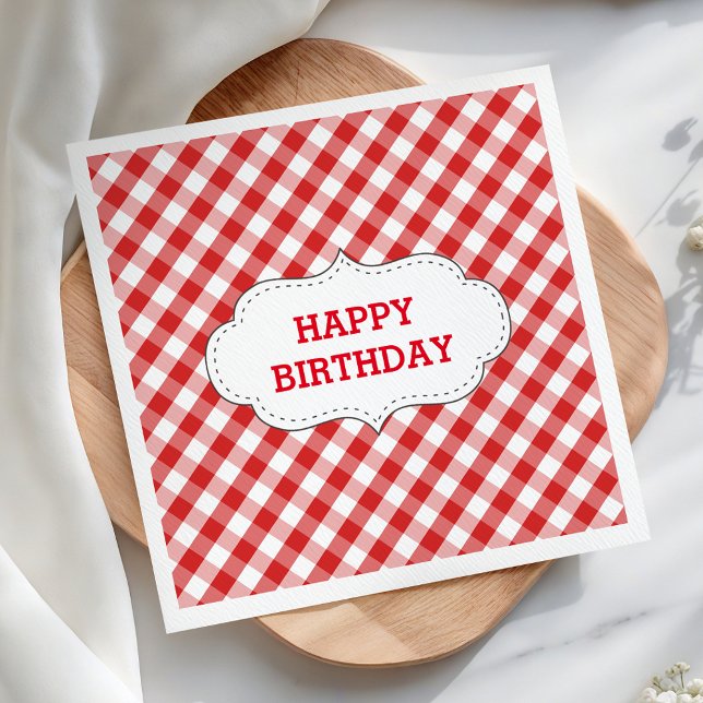 Elegantes rotes Gingham-Muster personalisierter Ge Serviette (Von Creator hochgeladen)