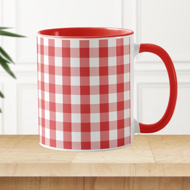 Elegantes rotes Gingham-Muster Tasse (Von Creator hochgeladen)