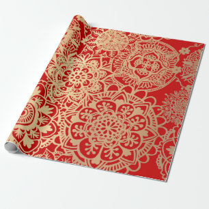 Elegantes rotes Gold-Mandala-Muster Geschenkpapier
