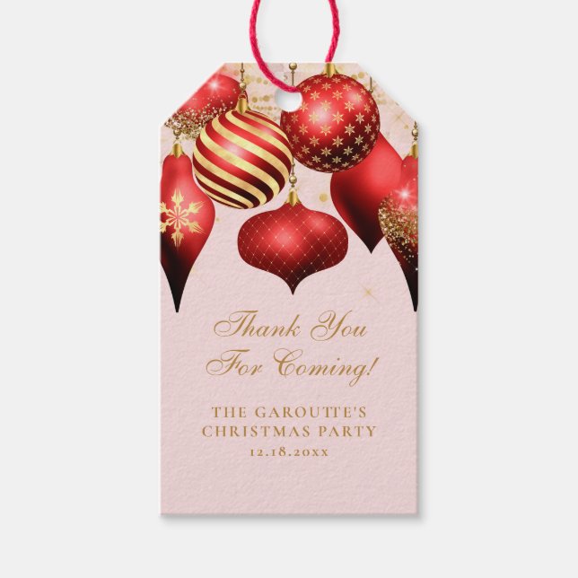 Elegantes Rotes Gold Ornamente Weihnachts-Party Geschenkanhänger (Vorderseite)