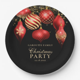 Elegantes Rotes Gold Ornamente Weihnachts-Party Pappteller