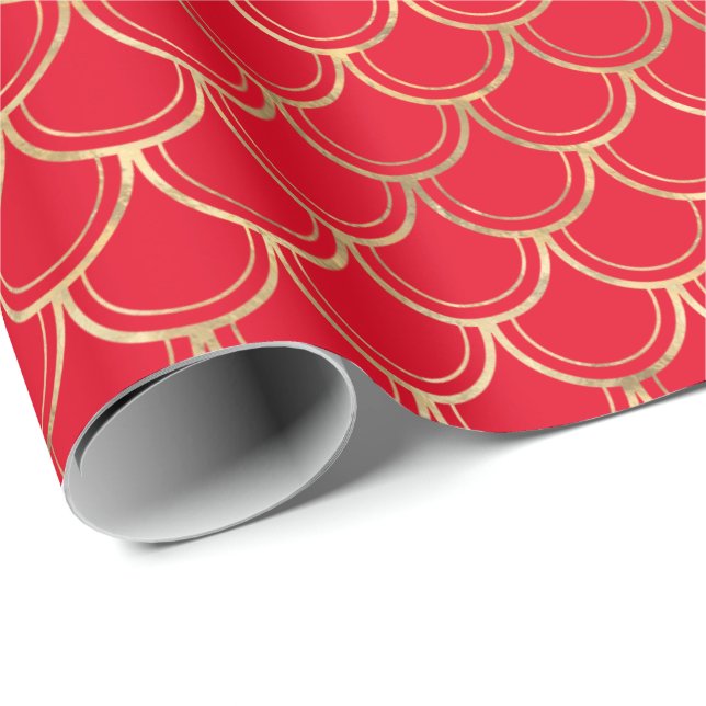 Elegantes rotes Gold-Scallop-Musterpapier Geschenkpapier (Rolleneckpunkt)