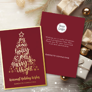 Elegantes rotes Gold-Unternehmens-Weihnachtslogo Folien Feiertagskarte