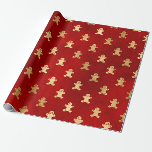 Elegantes rotes Gold-Weihnachts-Pfefferkuchenmann- Geschenkpapier