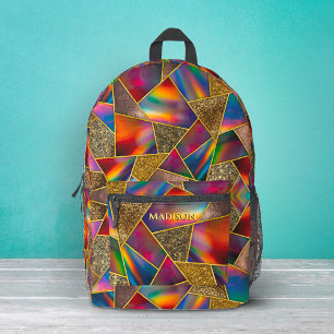 Elegantes rotes goldenes holografisches geometrisc bedruckter rucksack
