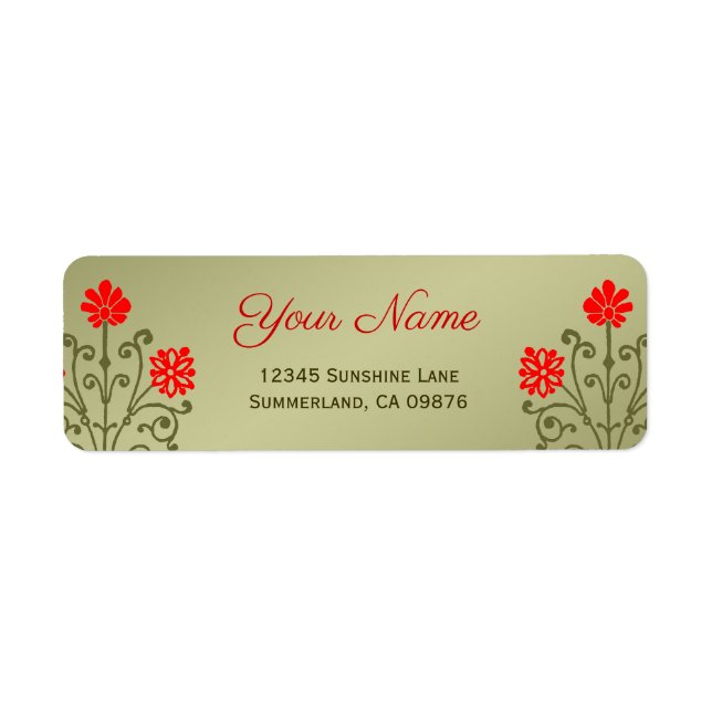Elegantes rotes Golds Barock Etching Custom Label (Vorne)