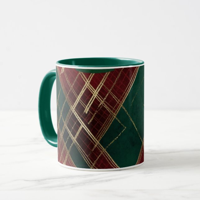 Elegantes Rotes Grün Kariert Tasse (Vorderseite Links)