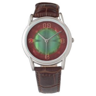 Elegantes rotes grünes Design >Herrenlederuhr Armbanduhr
