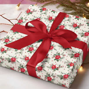 Elegantes rotes grünes florales Weihnachtsmuster Geschenkpapier