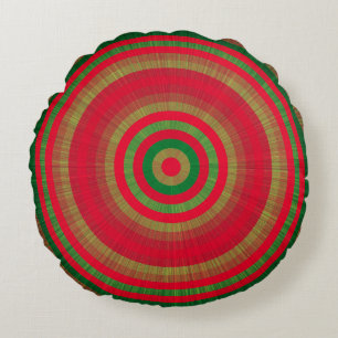 Elegantes rotes grünes goldenes Punktmuster Rundes Kissen