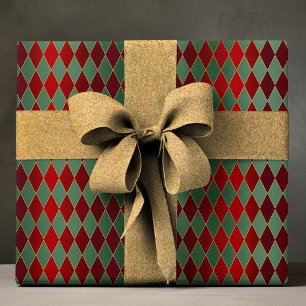 Elegantes rotes grünes Harlekin-Luxusmuster Geschenkpapier