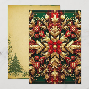 Elegantes rotes, grünes und goldenes festliches Ka Feiertagskarte