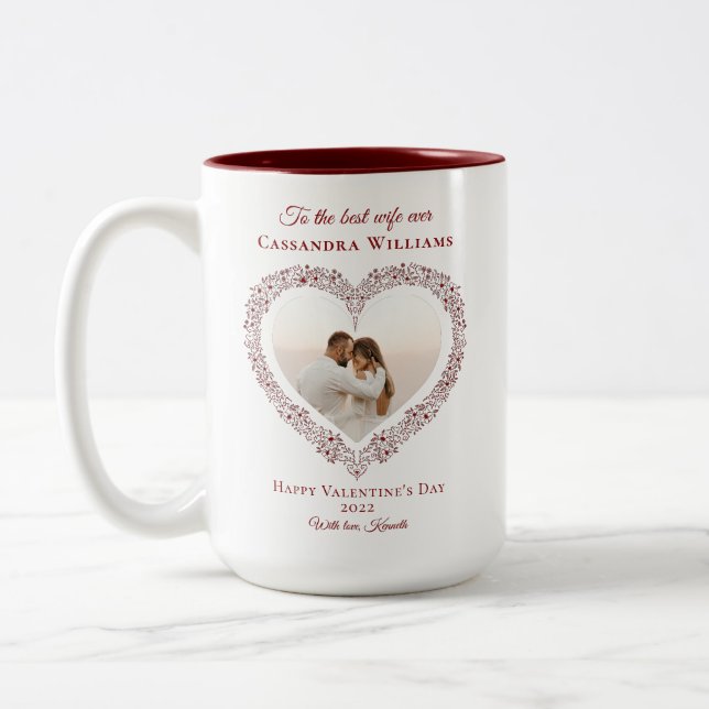 Elegantes Rotes Herz Best Ehefrau Foto Valentinsta Zweifarbige Tasse (Links)