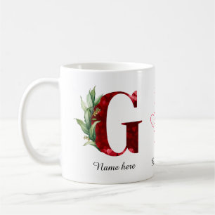 Elegantes rotes Herz Blumen-Initial-C-Kaffeeg mit Kaffeetasse