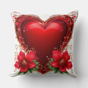 Elegantes Rotes Herz mit Blume Kissen