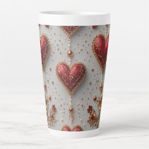 Elegantes Rotes Herz mit Details zur goldenen Blum Milchtasse