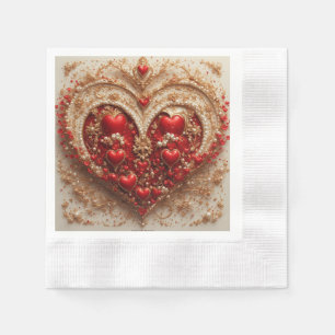Elegantes Rotes Herz mit Details zur goldenen Blum Serviette