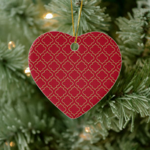 Elegantes rotes Herz-Ornament Keramik Ornament