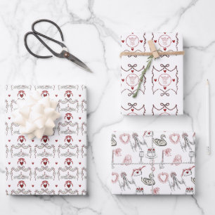 Elegantes rotes Herz-Schwung-Romantik-Papier Geschenkpapier Set