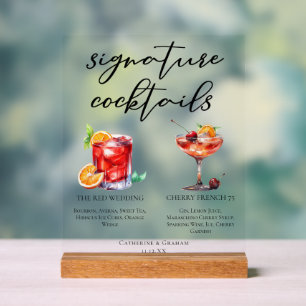 Elegantes rotes Hochzeits-Signature-Cocktails-Menü Acrylschild